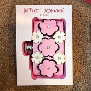 Betsey Johnson Pink and White Rhinestone Flower Flask